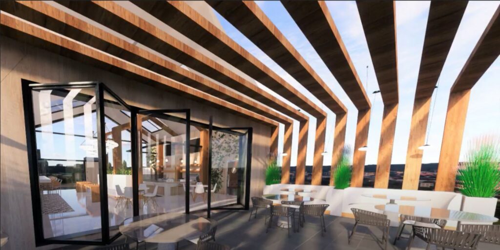 Rendering of the Greenhouse outdoor dining area