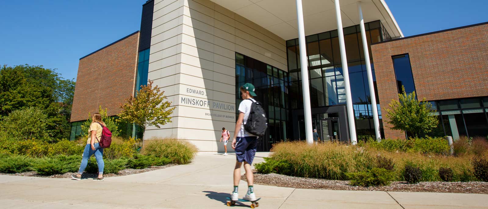 The front entrance of the Edward J. Minskoff Pavilion