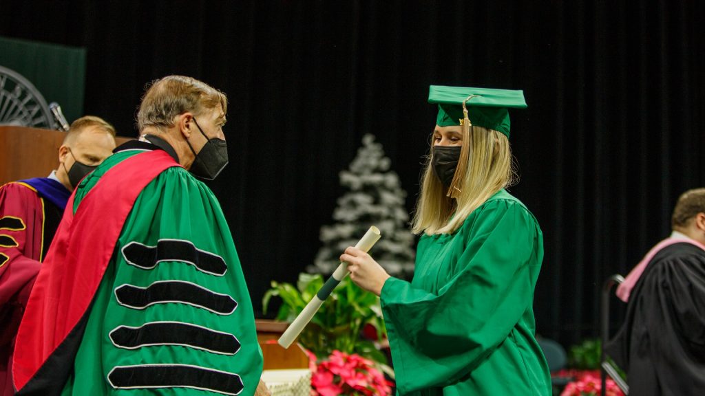 Undergraduate receiving her degree; Broad Spartans in the class of 2021 attended commencement to celebrate the milestone alongside their classmates.