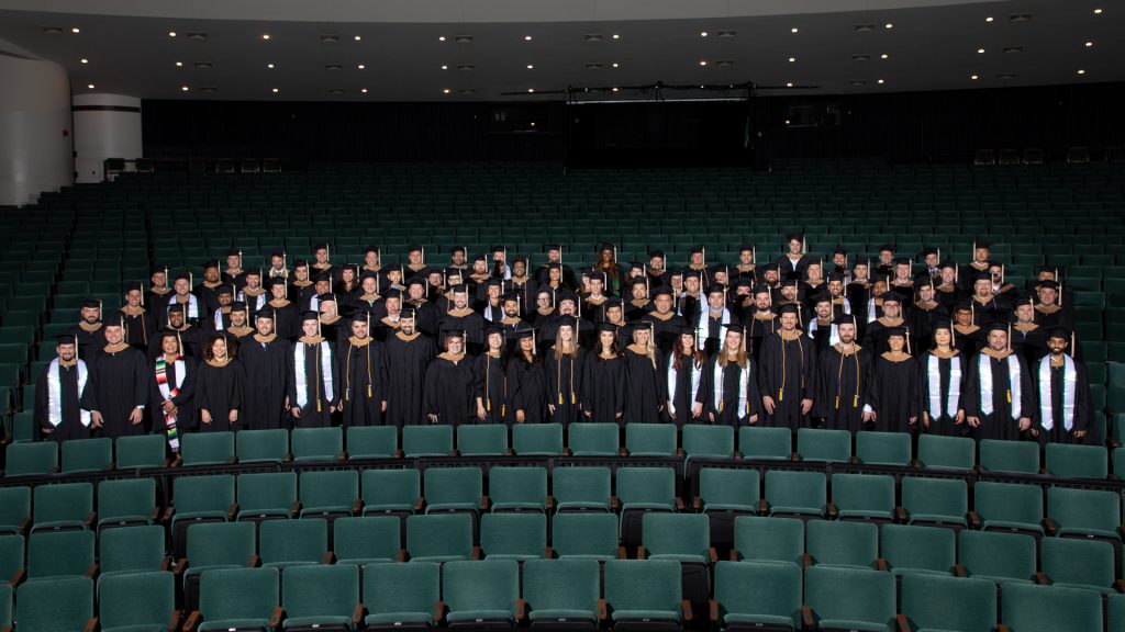 Broad College Executive MBA Class of 2022 class picture at the Wharton Center