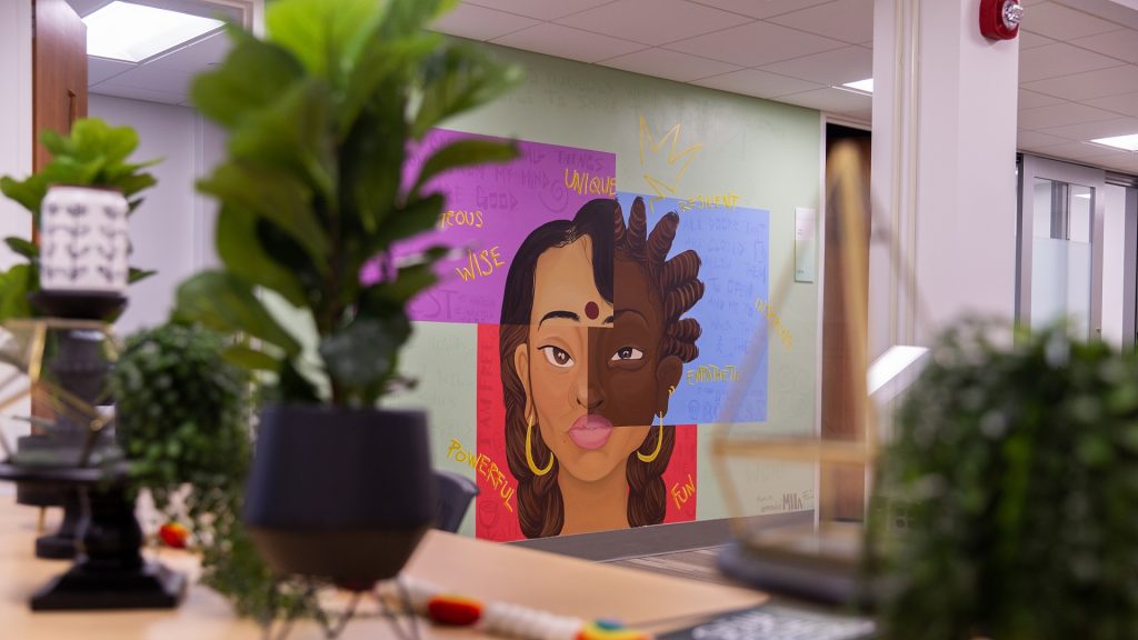 Mural painted in the Multicultural Business Programs Level Up Academic Space