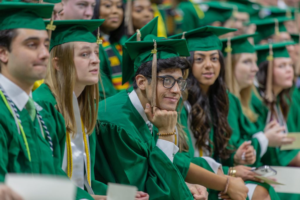 Undergraduate students in the Breslin Center for commencement.