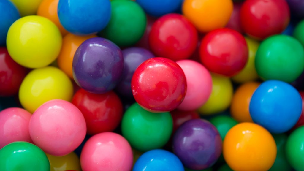 Close up of colorful large gumballs