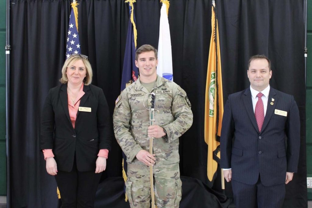 Sean Gordon poses at the award ceremony where he received the 2023 Saber Award as the State of Michigan's top ROTC cadet.