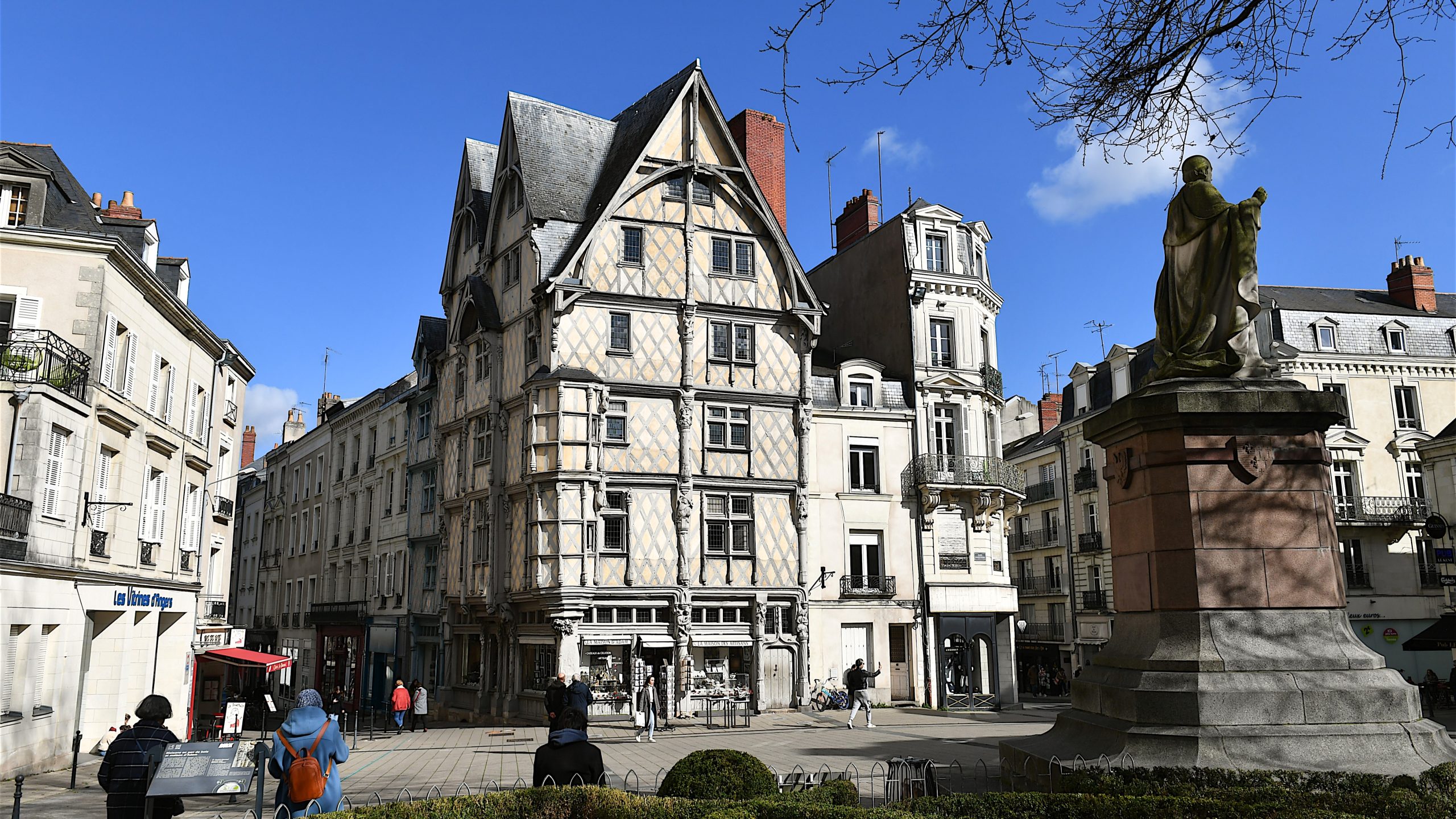 Buildings and a statue in Angers, France