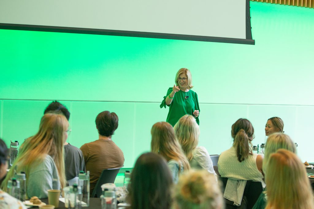 Teresa Woodruff speaking at the Leadership in Action kickoff summit.