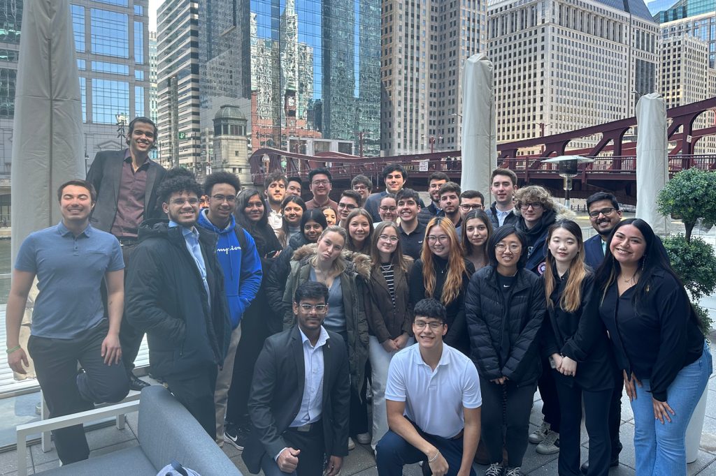 Members of two MSU student organizations, Broad International Student Council and Native American and Hispanic Business Students, in Chicago.