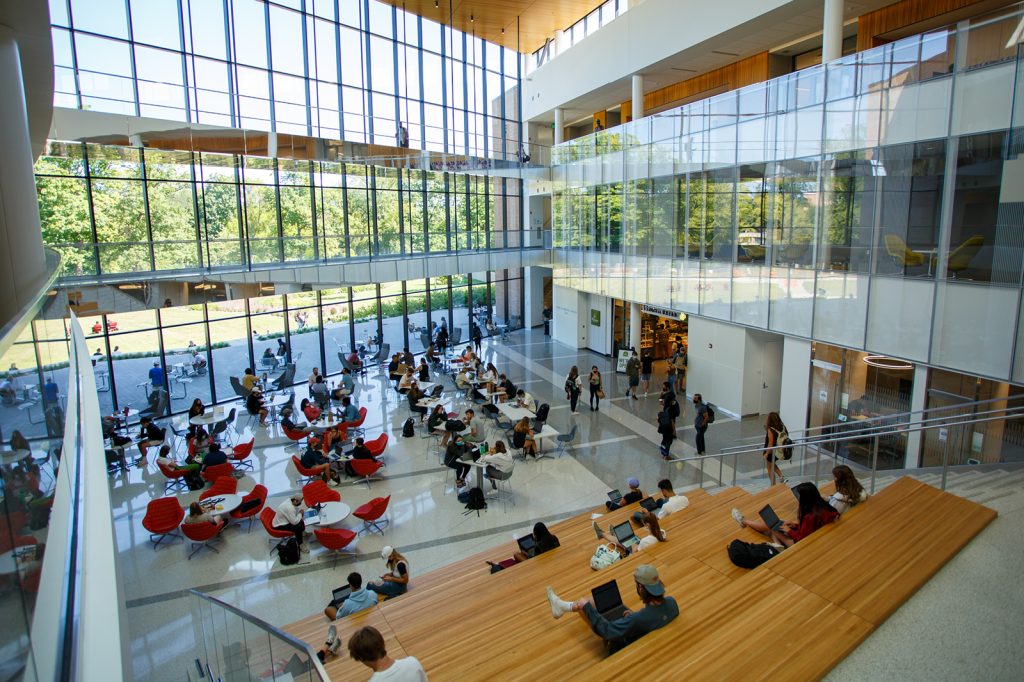 People sitting inside the Minskoff Pavilion