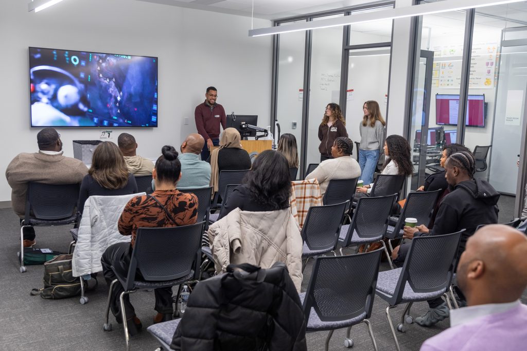 Victor Blocker presenting to students
