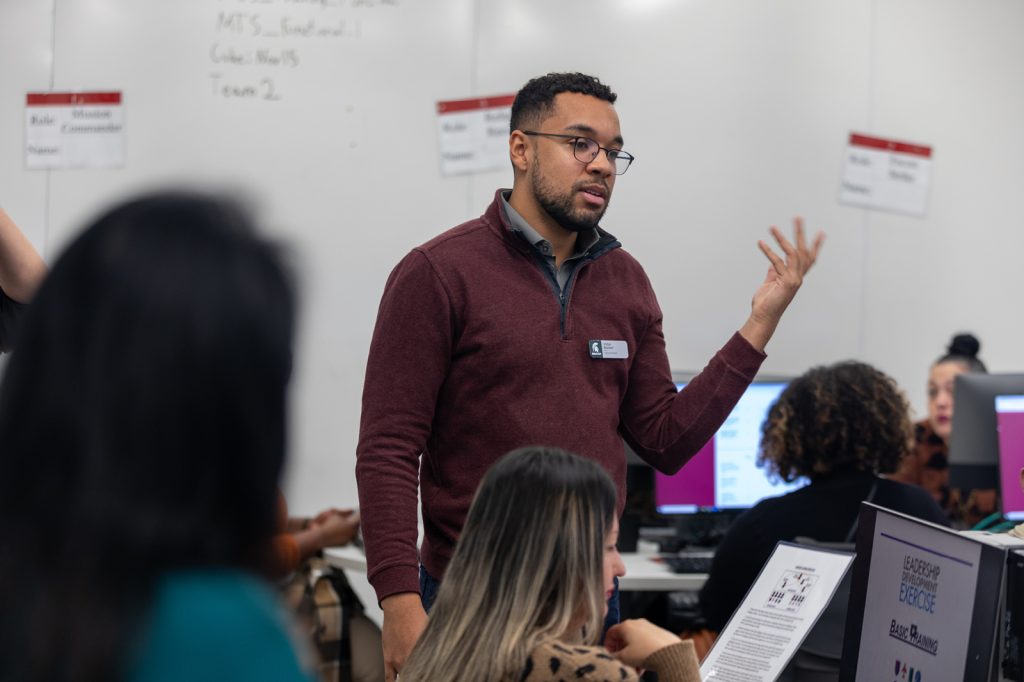 Victor Blocker speaking to students