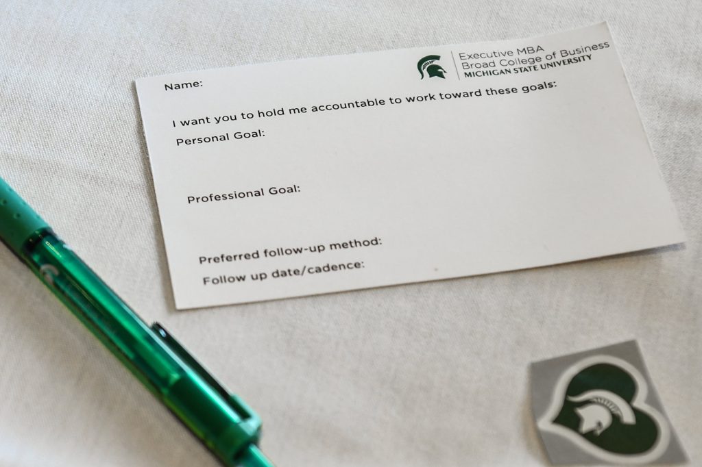 Goal card for EMBA students