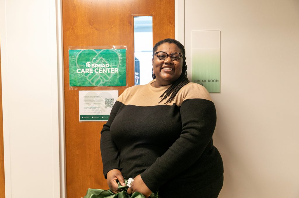 Jessica Gray smiling outside of the Broad Care Center