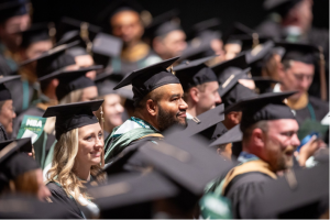 Graduating students wearing caps and gowns