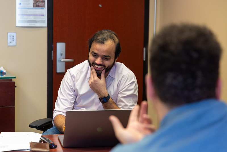 Two MBA students networking