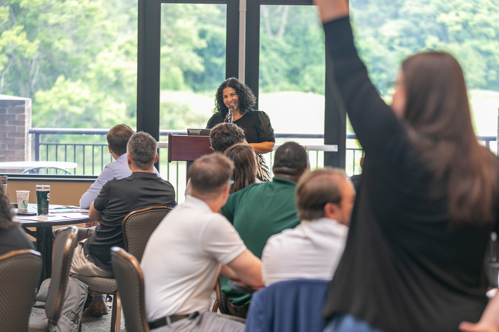 Amy Yousif Joa speaking to EMBA students