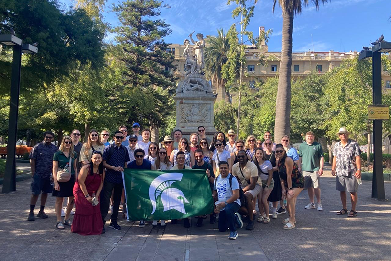 A group photo of Broad MBA students that studied abroad.