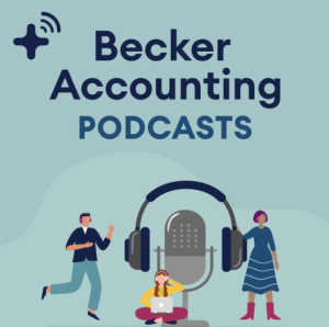 Becker accounting podcast logo on a blue background