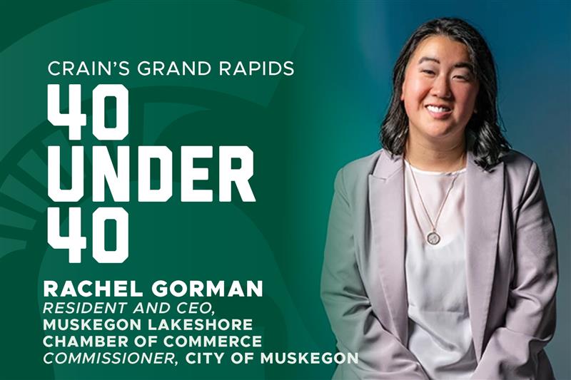 Headshot of Rachel Gorman, president and CEO of Muskegon Lakeshore Chamber of Commerce and Commissioner, City of Muskegon