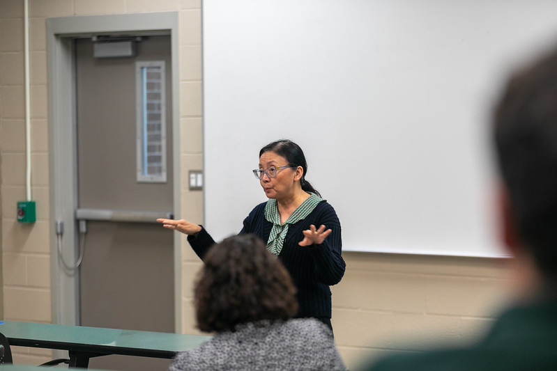 Ying Liu addressing a classroom of Broad Students