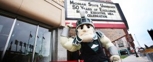 Sparty at EMBA's 50th anniversary.