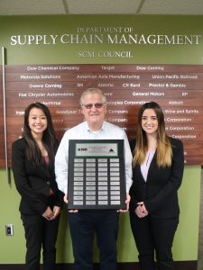 Colleena Peng, SCM Department Chair Dave Closs, and Enisa Selimagic