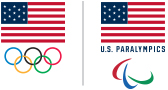 A United State flag with the Olympics logo underneath  next to an identical USA flag with "U.S. Paralympics" and the logo underneath