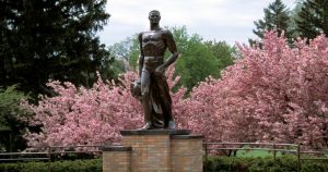 Sparty Statue in spring