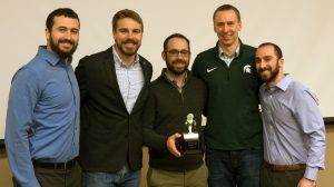 The 2018 Extreme Green IV winning team with Ken Szymusiak (second from right), managing director of the Burgess Institute for Entrepreneurship and Innovation