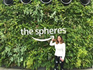 Marla McGraw, Broad College director of career management and employer relations, poses for a photo at the Amazon Spheres, a hybrid plant conservatory/employee lounge/work space on Amazon's Seattle campus containing around 40,000 plants from more than 30 countries. Photo courtesy Marla McGraw