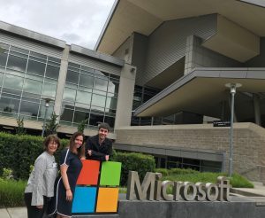 From left to right, Broad College Recruiting Coordinator Penni Vandecar, Director of Career Management Marla McGraw and Microsoft Recruiter of Talent Acquisition Mike Maglio (MBA, '14) pose outside of Microsoft headquarters in the Seattle area recently. Photo courtesy Marla McGraw