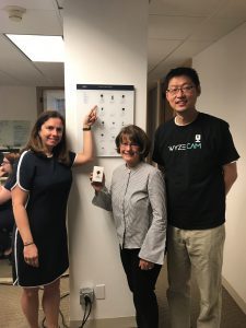 From left to right, Broad College Director of Career Management Marla McGraw, Recruiting Coordinator Penni Vandecar and Dongsheng Song (MBA '08), COO and co-founder of Wyze Cam, pose at the company's Seattle area headquarters. Photo courtesy Marla McGraw