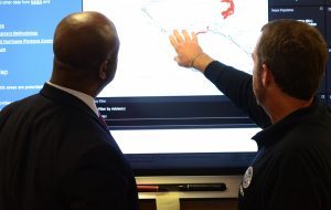 Associate Administrator for Response and Recovery Jeff Byard meets with South Carolina Sen. Tim Scott Sept. 12 to provide an overview of federal efforts in support of Hurricane Florence at the National Response Coordination Center. FEMA Photo by Raymond J. Piper