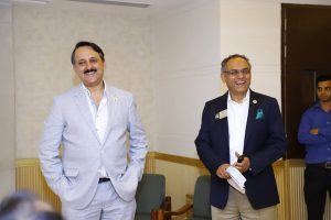 Entrepreneur and Broad Spartan alum Rohit Khattar (left) meets with Broad College Dean Sanjay Gupta in New Delhi, India last month