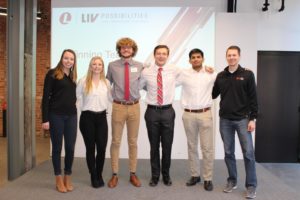 MBA student Lexi Lear pictured with team members and employees from Lear at the Lear Student Innovation Challenge 2020