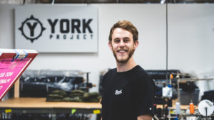 Broad alumnus Josh York inside his clothing manufacturing company York Project.