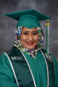 Graduation headshot of Rumaisa Sababa Rahman (B.A. Management '20) wearing her cap and gown.