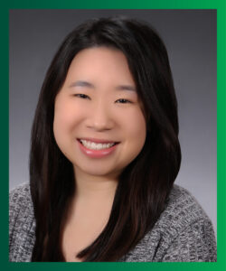 Professional image of Rachel Harman, senior in human resource management, with a green border.