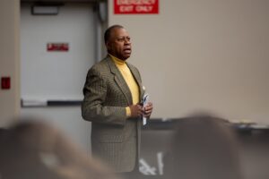 Ernie Betts, assistant dean for Multicultural Business Programs, speaks at an MBP event in the Broad College
