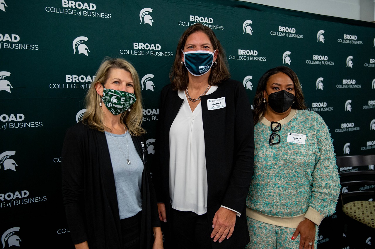 Cheri DeClercq, Andrea Downing and Dalana Brand at the fall 2021 Advancing Women in Business event.