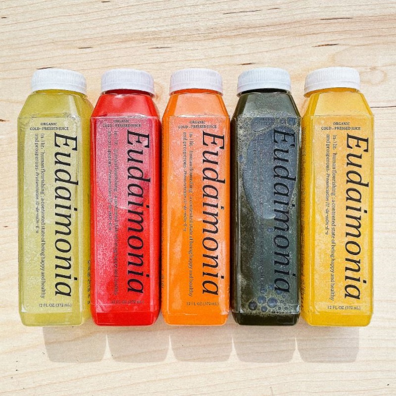 Eudaimonia Juice Co. assortment of juices.