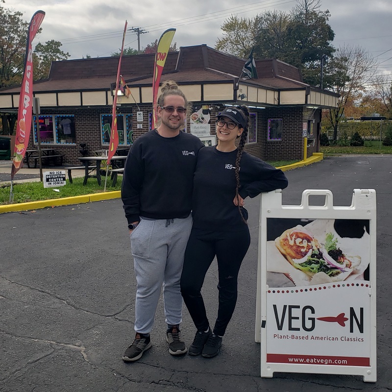 Jonathan Ristola and Christabelle Dozeman pictured in front of their restaurant VEG-N